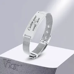 Bangle Vnox Free Custom ID Bracelets for Women Men Adjustable Stainless Steel Mesh Bands Wristband Personalized Gifts Jewelry 230718