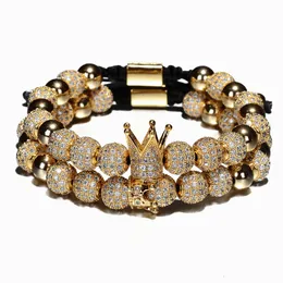 Bangle Luxury Crown Charm Men Armband 8mm Micro Pave CZ rund flätad macrame armband pulseira feminina handgjorda smycken kvinnor gåva 230718