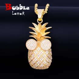 Pendant Necklaces Pineapple Shape Necklace Pendant AAA Cubic Zircon Men's Hip Hop Rock Jewelry 230718