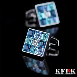 Abotoaduras KFLK Jóias camisa abotoadura para homens Marca Moda Azul Cristal Abotoadura Botão de Noivo de Casamento de Luxo Convidados de Alta Qualidade 230718