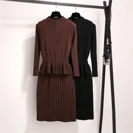 Sıradan Elbiseler Kadınlar Sonbahar Kış Sweater Suit Etek Örgü Elbise İki Parçalı Set Kadın Vestido De Mujer Femme Robe