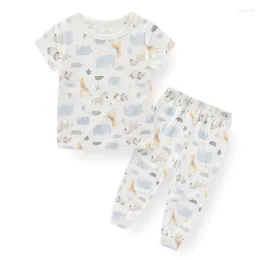 Kläder sätter sommar bambu fiber tecknad baby pojke flicka sömnkläder topp byxor mjuka 1-5 år lilla barn loungewear