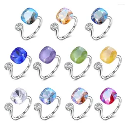 Cluster Rings LEKANI Crystals From Austria Colorful Beads Real 925 Sterling Silver Luxury Open For Women Romantic Jewelry