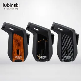Lubinski Luxury 3 Torch Metal Çakmak Türbini Açık Barbekü Mutfak Bütan Gaz Rüzgar Geçirmez Puro Aksesuar Hediye Erkekler O5GZ