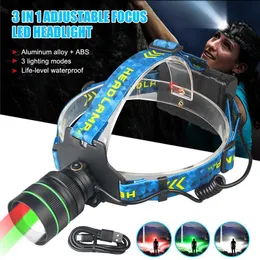 Headlamps Super Brightest Powerful Headlamp Rechargeab Waterproof d Red Green White Light 3x18650 Head Torch Outdoor Running Lighting HKD230719