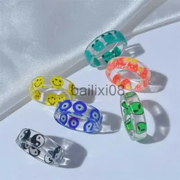 Bandringe Ring für Damen, modisch, Mädchen, gelber Smiley, grüner Frosch, Rylic-Harz-Ringe, Vintage, transparent, ästhetisch, Damen-Fingerschmuck J230719