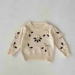 Trui Nieuwe Herfst Winter Jongen Kinderen Handgemaakte Bloem Borduren Trui Trui Meisje Baby Gebreide Casual Tops Baby Katoen Knitsuit HKD230719