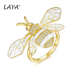 LAYA 925 Silver Sterling Cluster Rings For Women Fashion Bee Handmade Esmalte AAAAA Cubic Zirconium Animal Exquisite Original Fine 294u