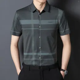 Camisas casuais masculinas sem costura verão alta elasticidade curta negócios polegadas alta qualidade leve roupas de luxo masculinas