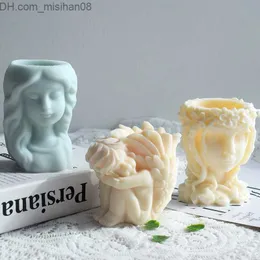 Candles Candles Silicone mold cute girl flower pot concrete resin plaster candle crystal epoxy DIY handmade crafts decoration Vase Mold 230202 Z230719