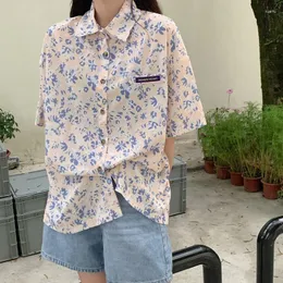 Women's Blouses EBAIHUI Vintage Floral Women Shirt 2023 Summer Short-sleeved Print Womens Tops Korean Version Style Of Loose Blouse