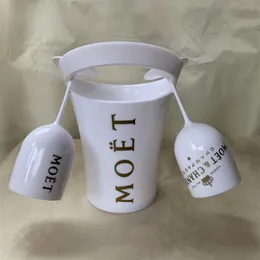 2glass 1bucket New Moet Champagne Flutes Glasses Plastic Wine Cooler Glasses Dishwasher White Moet Acrylic Champagne Buckets283o