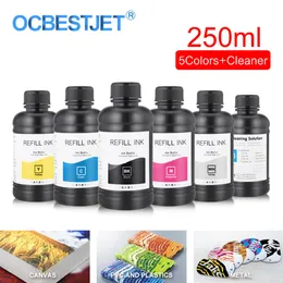 Kits de recharge d'encre 250 ML 6 bouteilles ensemble LED UV pour tête d'impression DX4 DX5 DX6 DX7 1390 4800 4880 7880 9880 imprimante - BK C M Y WH Cleaning265Q