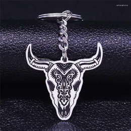 Keychains 2023 Bohemian Bull Head Stainless Steel Keyring For Men Silver Color Jewelry Llaveros Para Mujer K2S06