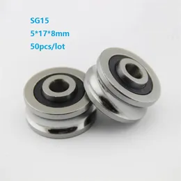 50pcs 로트 SG15 5x17x8mm U 그루브 롤러 베어링 롤러 휠 풀 볼 베어링 가이드 트랙 5 17 8mm205h