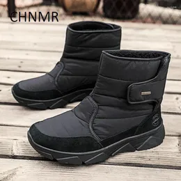 Botas masculinas CHNMR de algodão de neve para caminhadas tendência de bico redondo de borracha designer de tamanho grande com deslizamento aveludado na porta para fora vendendo produtos