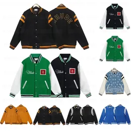 Rhude Mens Varsity Jacket Y2k American Vintage Baseball Letterman Womens Embroidered Print High Street Coat Available in a Variety of Styles