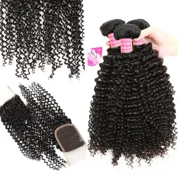 Meetu 8a Mink Brazilian Curly Virgin Hair 4 пучки с кружевным закрытием. Хорошие дешевые бразильские извращенные кудрявые плетения волос с плетением волос Wi228s