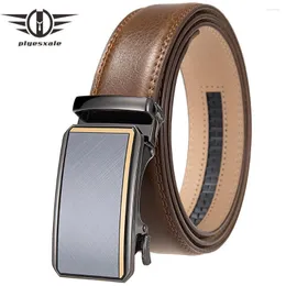 Belts Plyesxale Automatic Rachet Belt For Men Brown Leather Luxury Business Dress Ceinture Homme Luxe Marque B1251