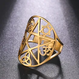 Dawapara Pentagram Adjustable Ring for Men Women Triquetra Cross Star OM Symbol Religious Gift Stainless Steel Jewelry