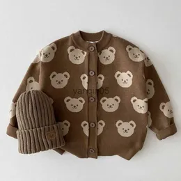 Pulôver estilo coreano dos desenhos animados urso bebê malha camisola casaco outono inverno crianças meninos meninas malha cardigã crianças outwear roupas hkd230719