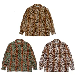 Mens Casual Shirts WACKO MARIA 23AW AutumnWinter Leopard Pattern Hawaiian Long Sleeve Polo Top 230718