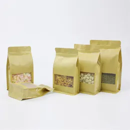 kraft paper eight edge sealing bag with clear window zip lock brown bag thicken packaging tea coffee nut spices grain dry food pac293w