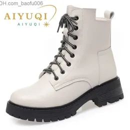 Botas AIYUQI Sapatos e Botas de Inverno Feminino Tamanho Grande Transporte Direto Antiderrapante Botas de Neve Femininas Couro Genuíno Botas Femininas Quentes Z230719