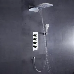 Dulabrahe Chrome Waterfall and Rain Bathroom Shower FAUCETサーモスタットミキサーセットバスシャワーバルブシャワーヘッド2269