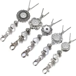 Pendanthalsband Flowers Crystal Lanyard Infällbart ID Badge Reel Telefon Nyckelhållare Snap Halsband 60cm Fit 18mm Button Jewelry2166