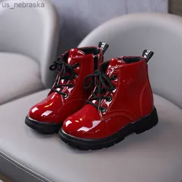 2023 Winter Pu Leather Girls Boots Shoes Rubber Sole Flat with Boys and Kids Boots Shoes Size 2130 Girls Baby Boots L230518