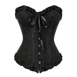 Corsetto in broccato ricamato gotico body lift shaper Bustier Bone Lace Up Corsetto Steampunk Corsetto sexy senza spalline Overbust Slim 811263G