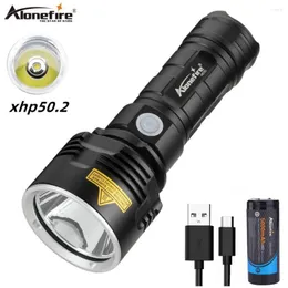 Lanternas Lanternas Alonefire H030 Super Potente LED XHP50.2 Lanterna Tática USB Recarregável Linterna Lâmpada À Prova D' Água Ultra