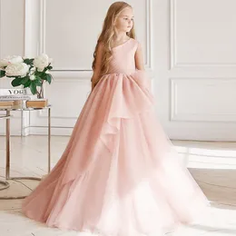 Filles élégantes robe de princesse enfants anniversaire fête de mariage couches Tulle vêtements jeunes filles blanc rose soirée Costume Vestidos