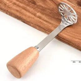 Fruit Vegetable Tool Stainless Steel Potato Masher with Non-Slip Wood Handle Mashed Potatoes Press Crusher