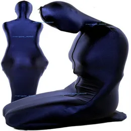 حقيبة نوم للجنسين ، الزي الأزرق الداكن ليكرا دنة أزياء مومياء مثيرة للرجال امرأة جسم حقائب سائقين Catsuit Assume Halloween PA300M