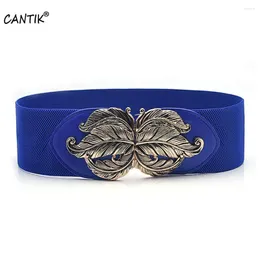 Bälten Cantik Ladies Fashion Design Shine Blue Elastic Midjeband Bälte Läder Kvinnlig dekorativ för kvinnor 7,5 cm bredd SACA040