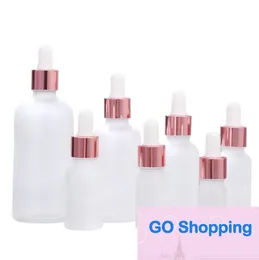 Quatily 5–100 ml klare Milchglas-Parfümflasche für ätherische Öle, Flüssigreagenz, Pipette, Tropfflasche mit Roségoldverschluss