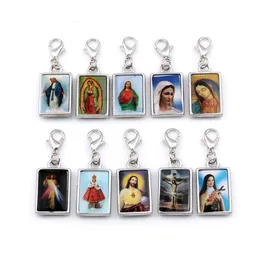 50st Double Sided Jesus Christ Icon Floating Lobster Clasps Charm Pendant för smycken Making Armband Halsband DIY Tillbehör A-3039