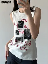 Camisoles Tanks KOSAHIKI Vintage Letter Print T-Shirts weibliche ästhetische Grunge Y2K Kleidung ärmellose schlanke Sexy Tank Tops Casual Sommer T-Shirts 230719