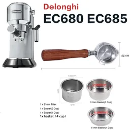 コーヒーフィルターコーヒーフィルターボトムレスポータフィルター51mm for Delonghi EC680 EC685交換フィルターエスプレッソマシンアクセサリーバリスタツール230718