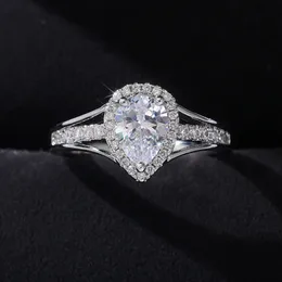 Fedi nuziali Classico Anello da sposa a forma di goccia con zircone a goccia Halo Taglio a pera Cubic Zirconia CZ Anello di fidanzamento per gioielli da donna 230719