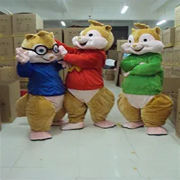 2018 Alvin e os Esquilos Traje Mascote Esquilos Cospaly Personagem de desenho animado adulto fantasia de festa de Halloween Traje de carnaval256K