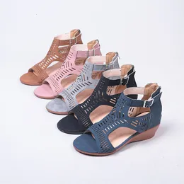 Summer Women's Wedges Hollow Ladies High Heels Fashion Solid Color Buckle Strap Female Sandalias Platform Roman Sandals 230718 911 731