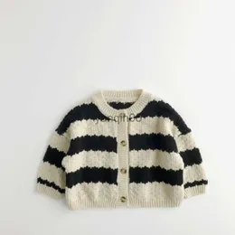 Pullover Koreanische Kinder gestreifte Pullover Retro-Stil Jungen und Mädchen Strickjacke 1-6 Jahre HKD230719