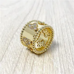 2020 New Four Leaves Clover Zircon Gold Ring For Women Flower Rings Fashion Jewelry For Women Engagement Gift With Box With Stamp275G