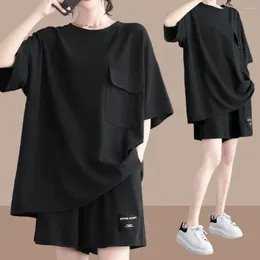 Tute da donna Casual Set da 2 pezzi Tuta da donna T-shirt a maniche corte Pantaloncini Donna Abiti sportivi classici allentati Abiti estivi per il 2023