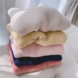 Pullover fast färg baby flickor mjuk ull stickad tröja för barns toppkläder 2022 Spring Autumn Kids Cashmere Pullover Sweaters HKD230719