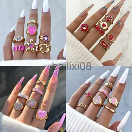 Bandringar Böhmen Geometrisk färgglad emalj Kunckle Ring Set för kvinnor Butterfly Heart Sign Finger Ring Kvinnliga smycken J230719