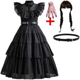 Girl's Dresses Wednesday Girls 'Carnival Costume Halloween Black Activity Rollspel Dräkt Barnfestdräkt Fashion Gothic Vesido 4-10T 230718